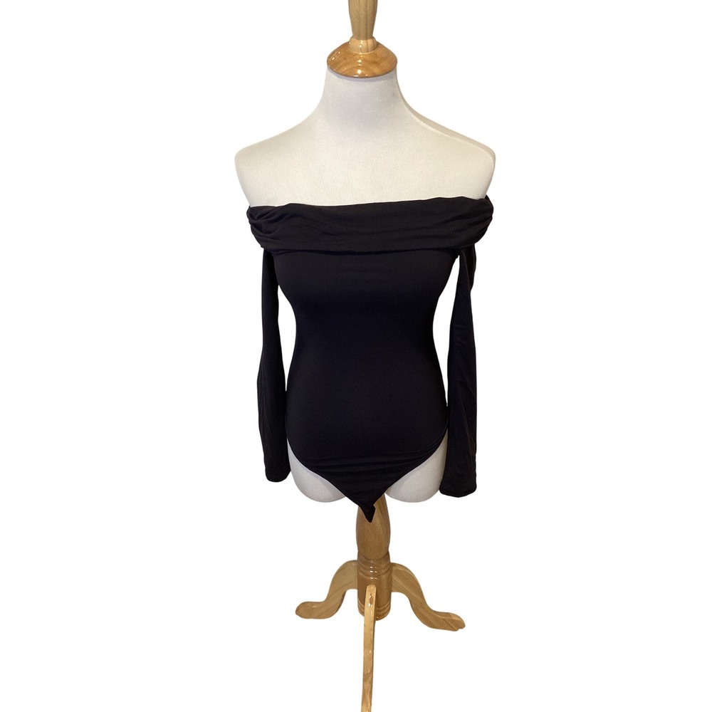 SUUKSESS‎ Black Off The Shoulder Long Sleeve Bodysuit Women's Size S